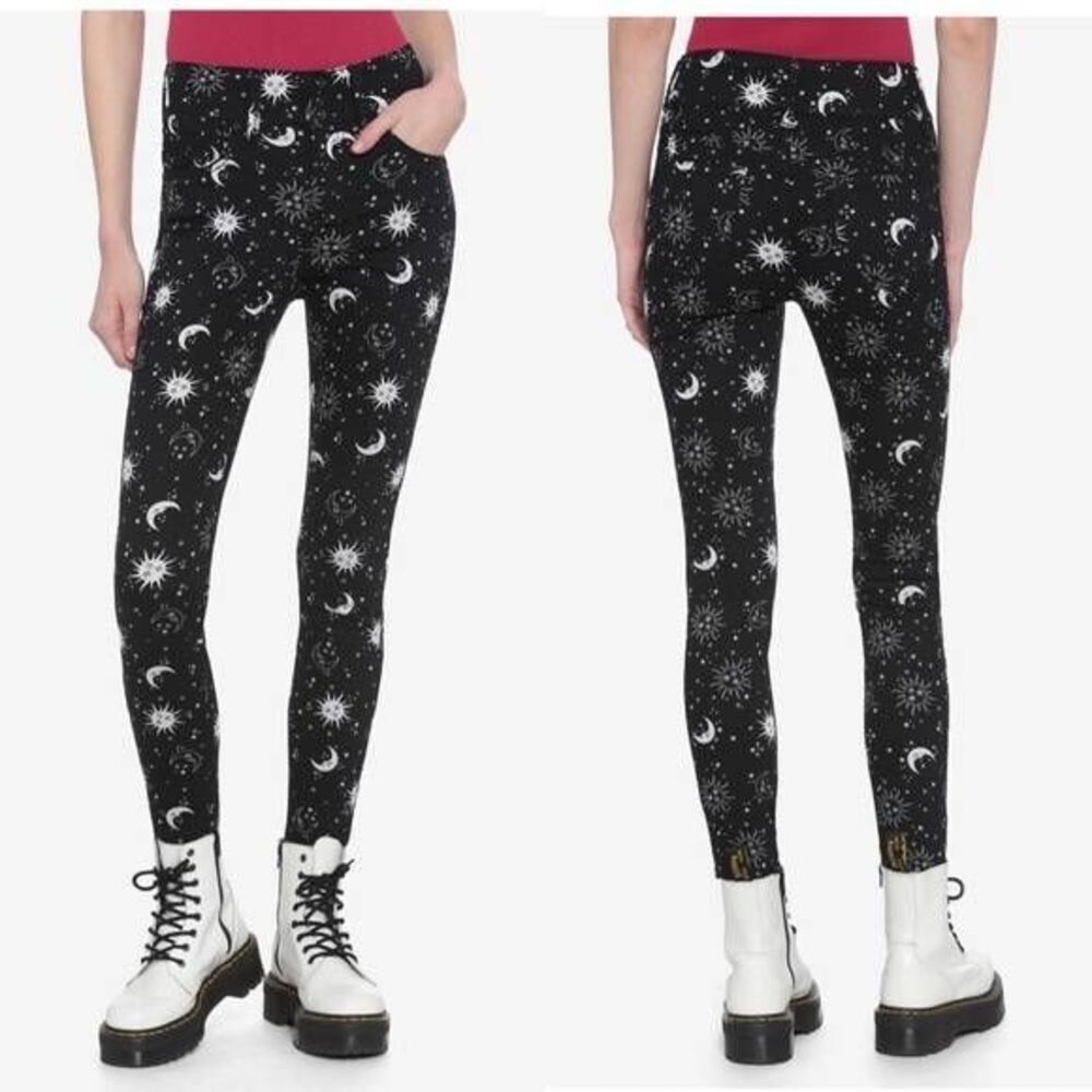 Hot Topic Black White Sun Moon Celestial Skinny Jeans Plus Size 24 Goth Punk Alt